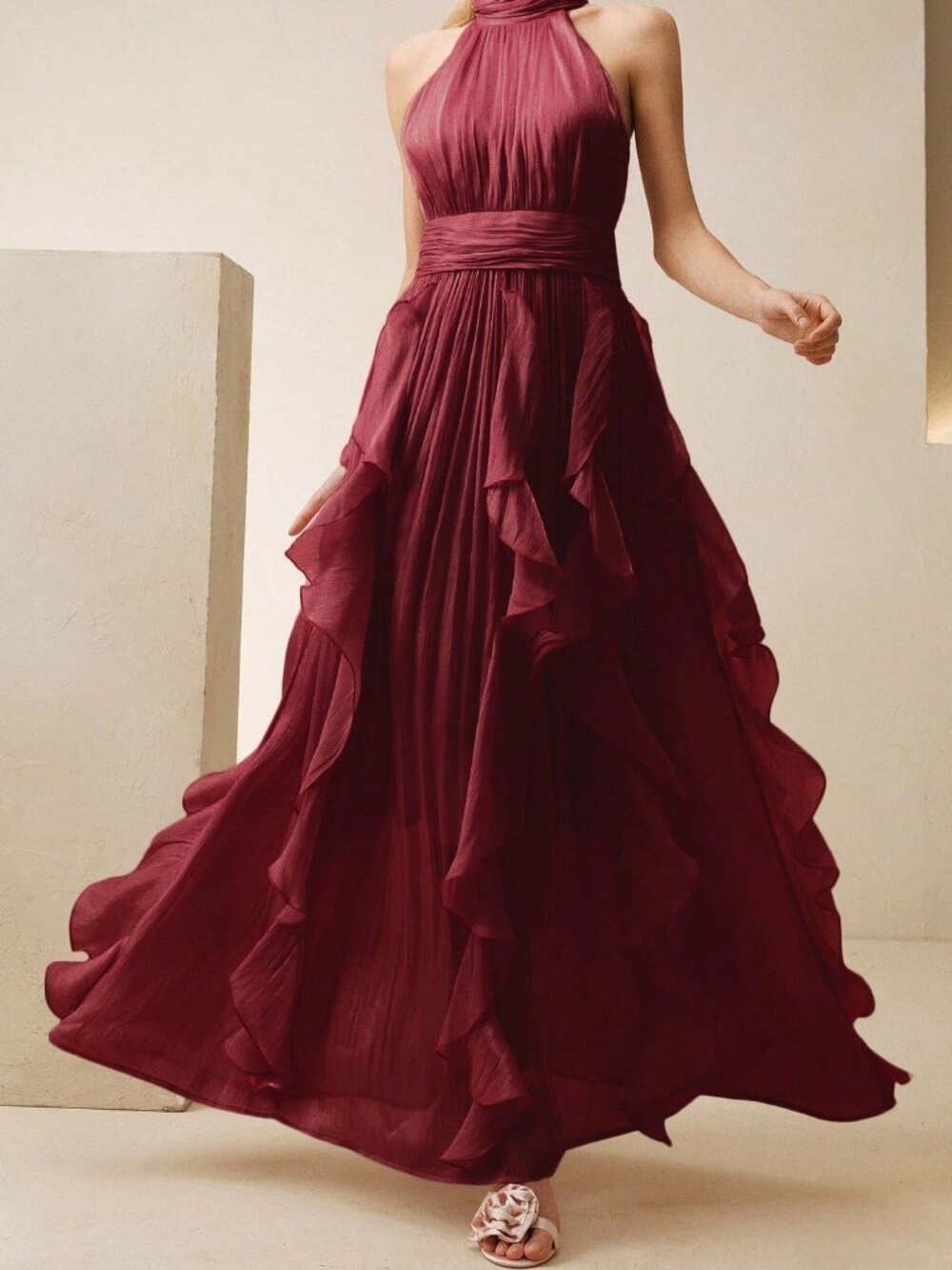 Red Elegant Women's Backless Zipper Long A-Line Dress - Picture 7 of 7
